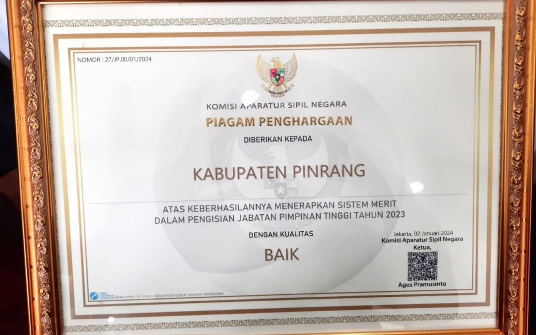 Pemkab Pinrang Raih Predikat Baik Penerapan Sistem Merit